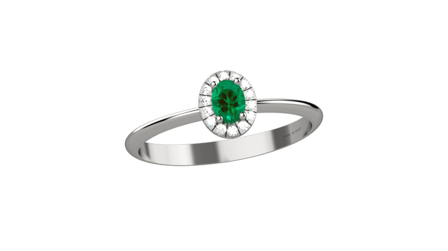 Anello mini halo diamanti e smeraldo Anello mini halo diamanti e smeraldo