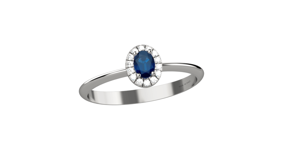 Anello mini halo zaffiro e diamanti Anello mini halo zaffiro e diamanti