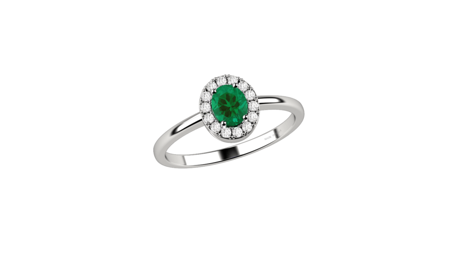 Anello Halo in oro bianco, diamanti e smeraldi Anello Halo in oro bianco, diamanti e smeraldi